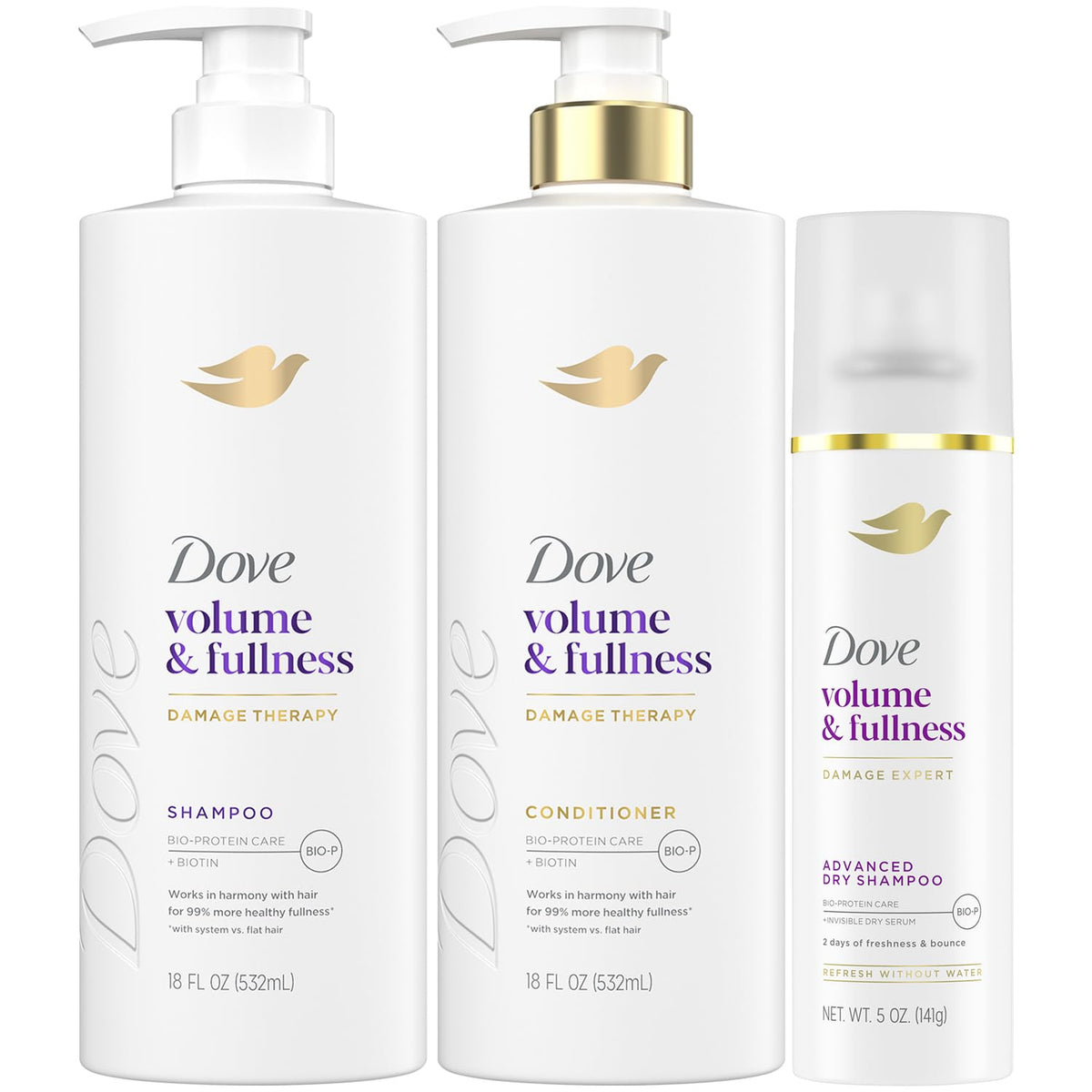 Dove shampoing Volume et Plénitude, bouteille, donne du corps et du volume.