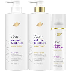 Dove shampoing Volume et Plénitude, bouteille, donne du corps et du volume.