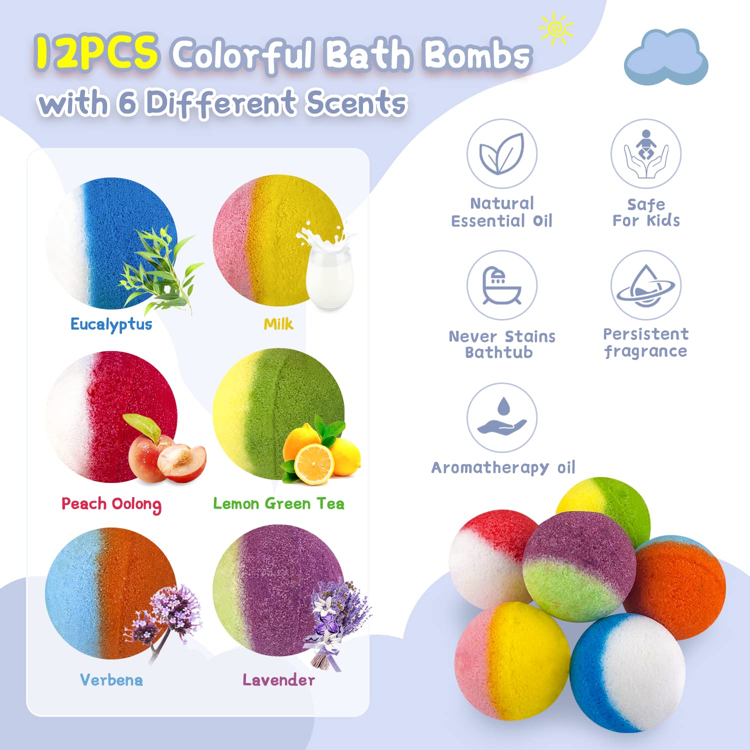 Assortiment de bombes DOVIPE avec arômes variés prêt à l’usage.