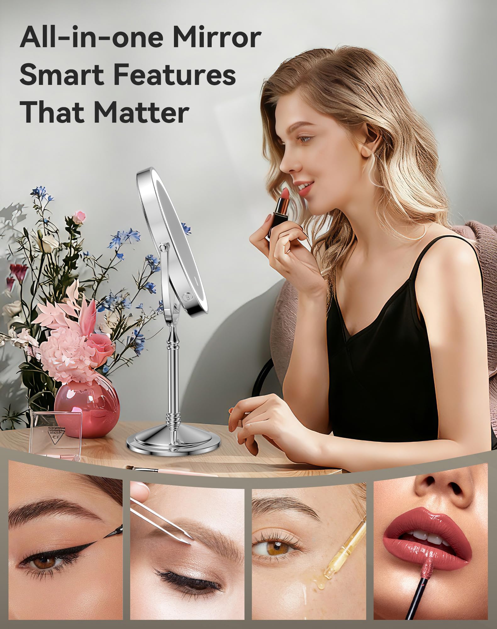Dowry miroir station beauté – idéal sur bureau ou table de chevet.