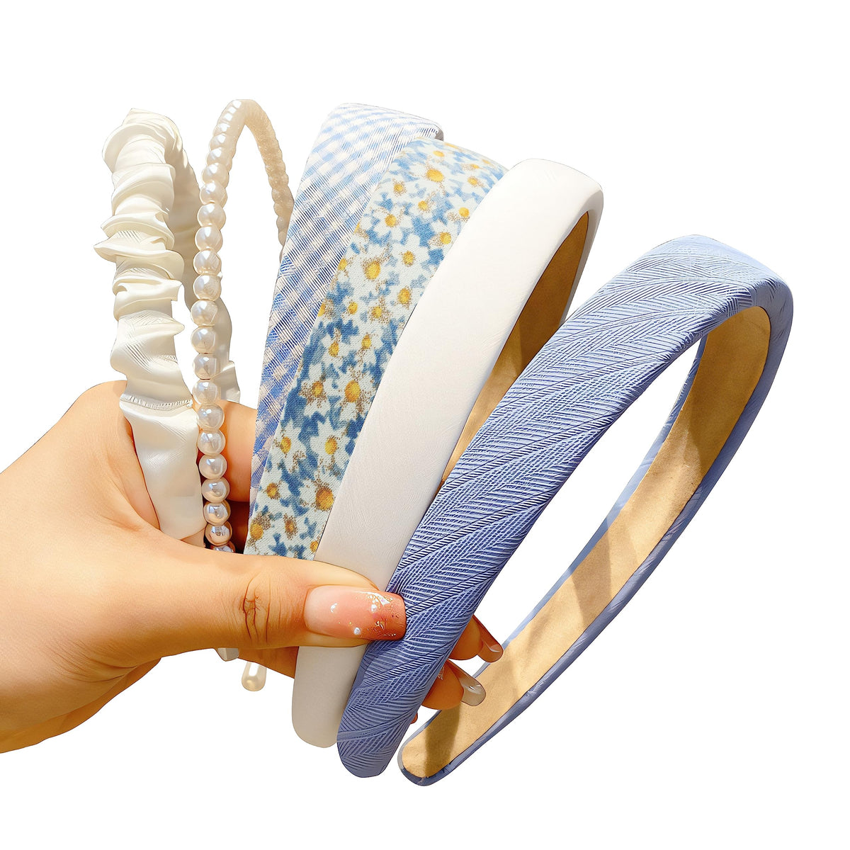 DOXISHRUKY serre-tête perles fleurs bleu pour un look élégant au quotidien.