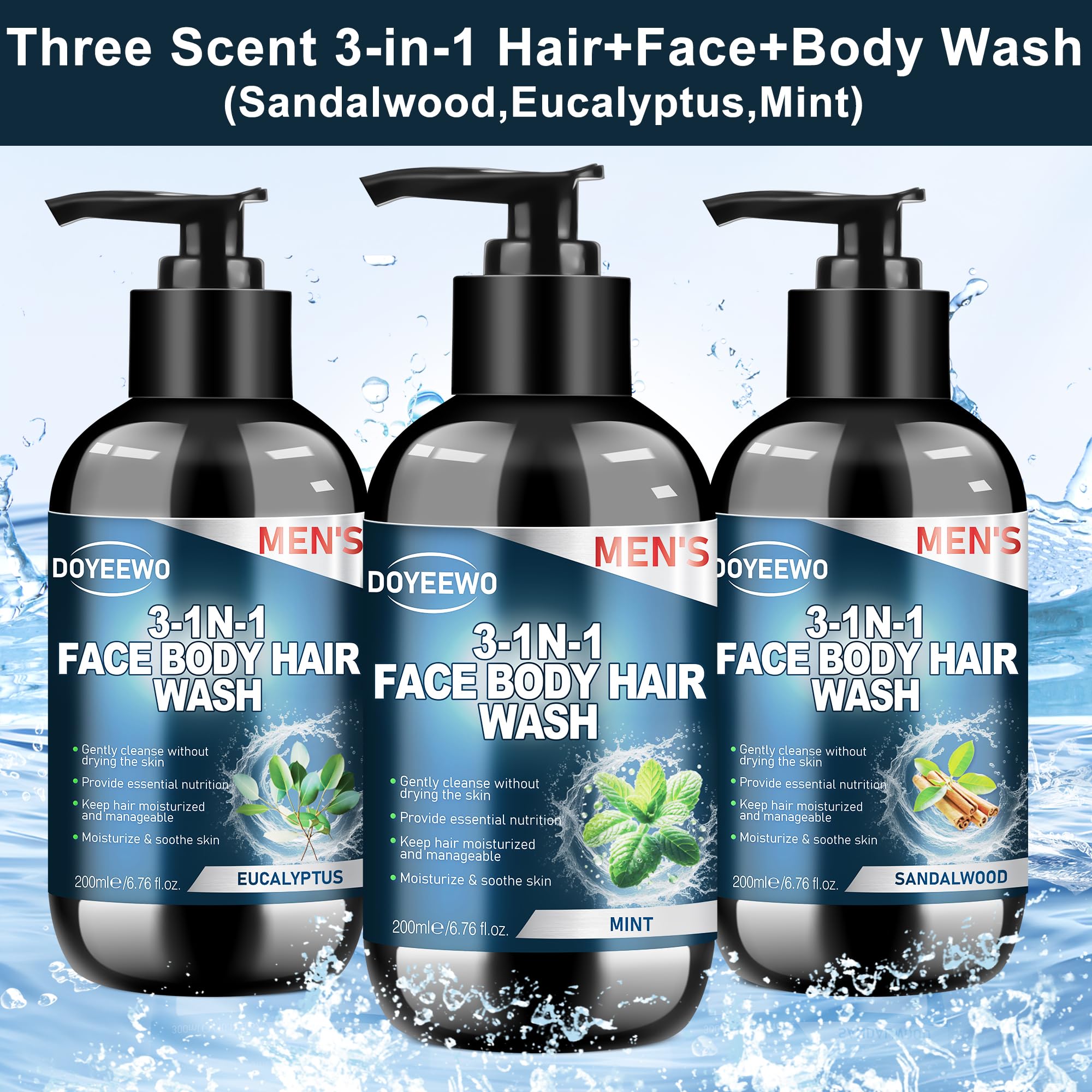 DOYEEWO gel-douche-3-en-1 menthe, soin visage-corps-poils