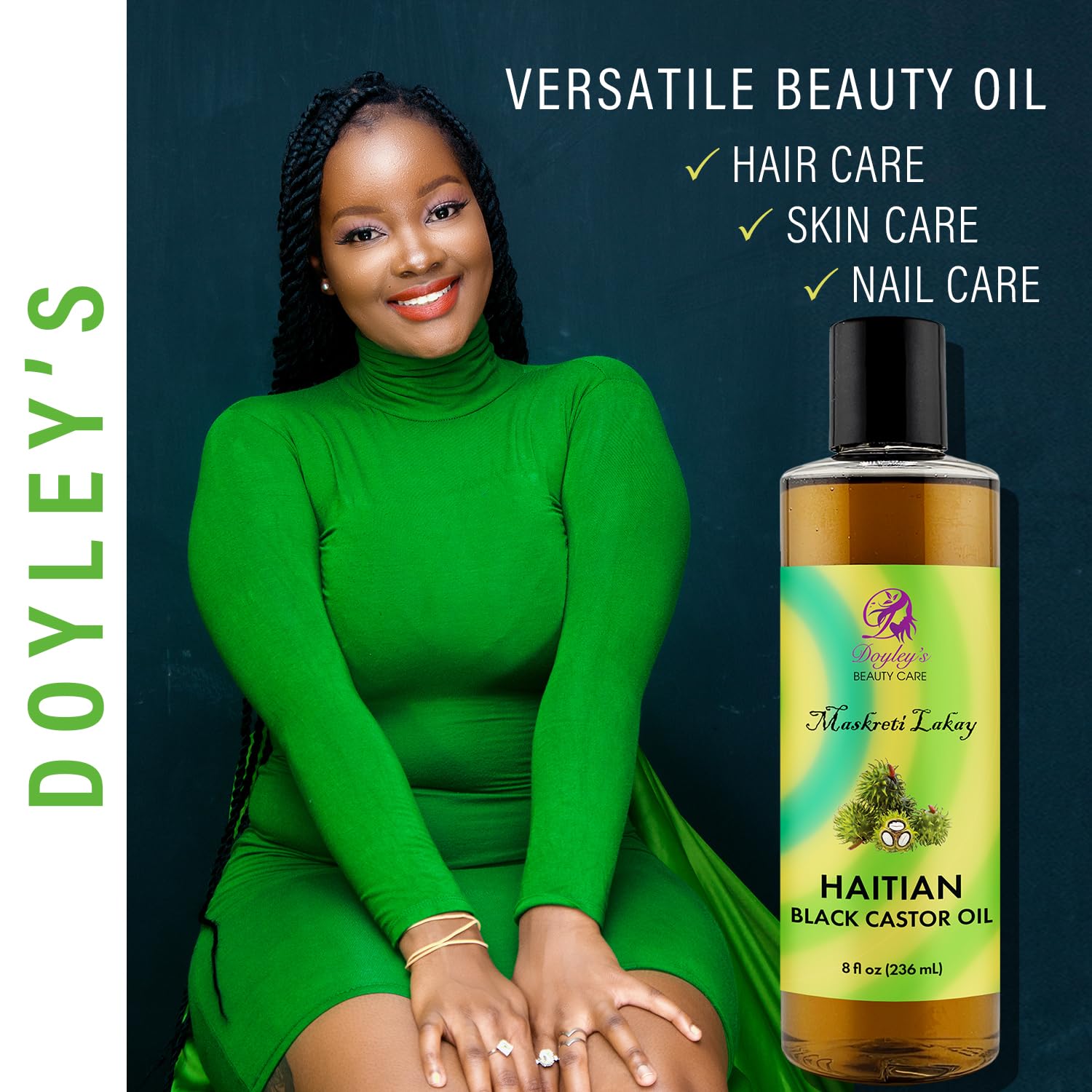 Longueurs des cheveux magnifiées par Doyley's huile de ricin, douceur et brillance.