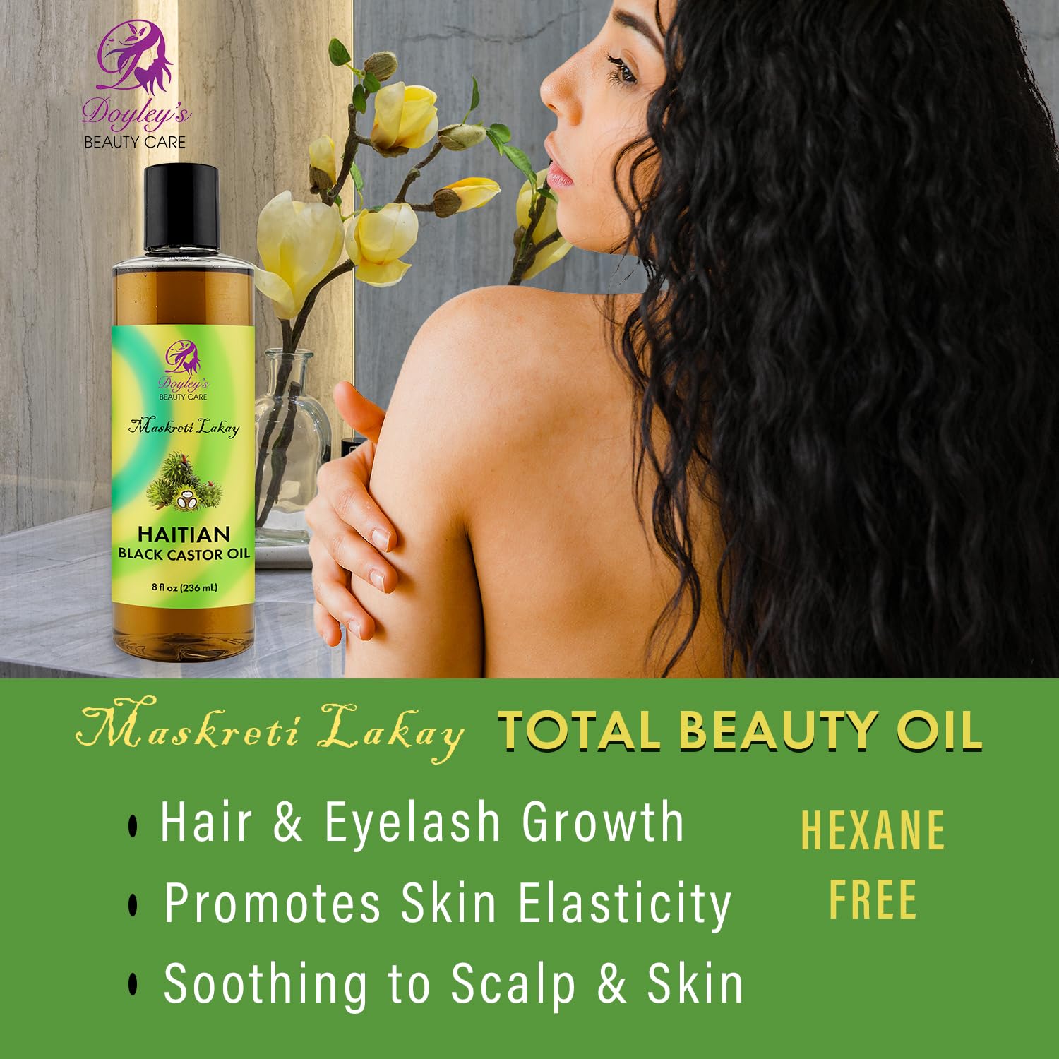 Traitement chaud potentiel pour cheveux avec Doyley's huile de ricin.