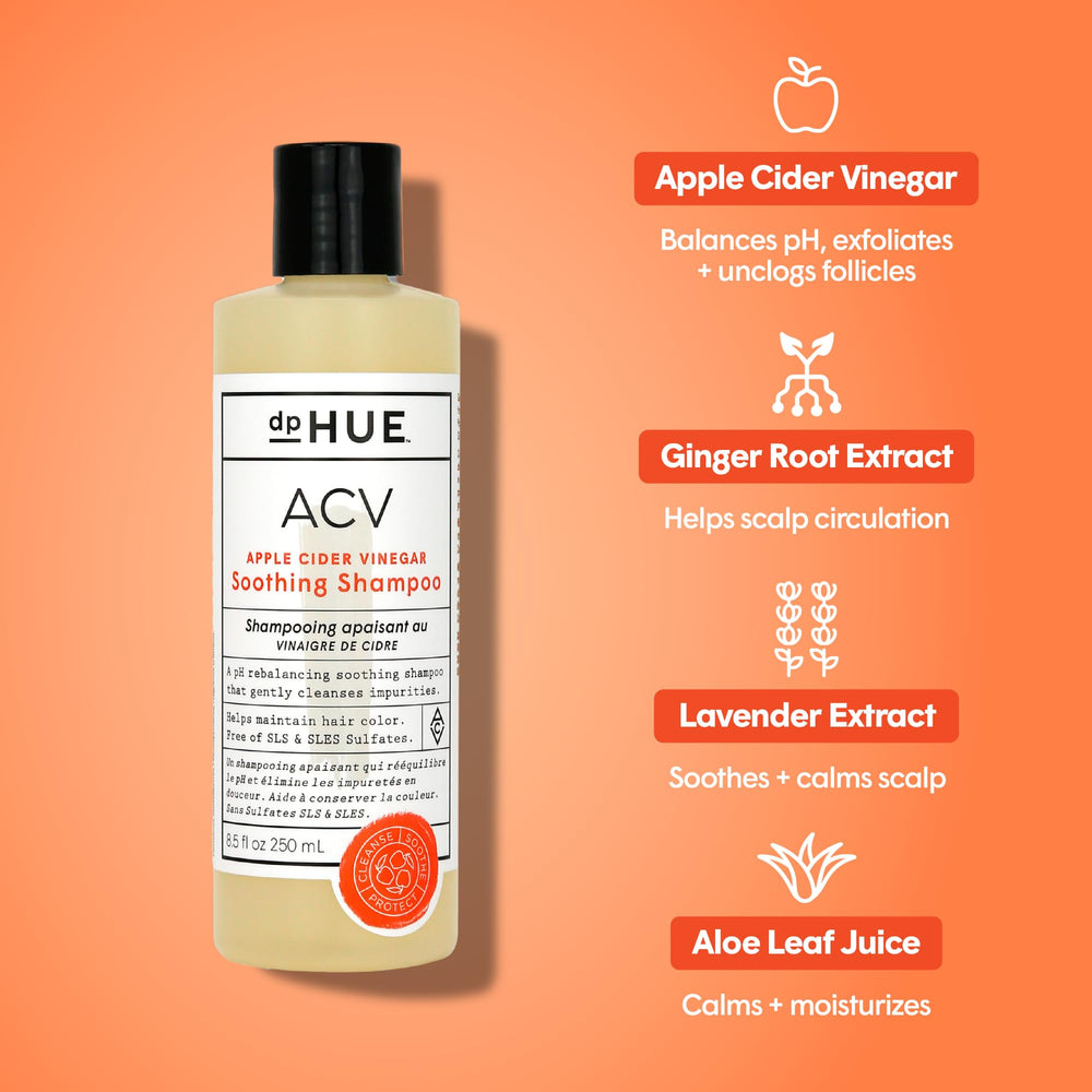 dpHUE ACV Shampoing, gros plan sur ingrédients lavande et gingembre bénéfiques