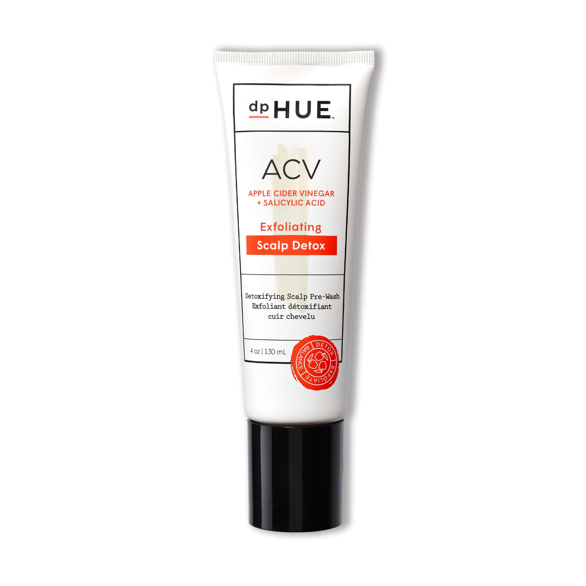 dpHUE Détox exfoliante du cuir chevelu — bouteille prête pour démarrer le pré-lavage en douceur.