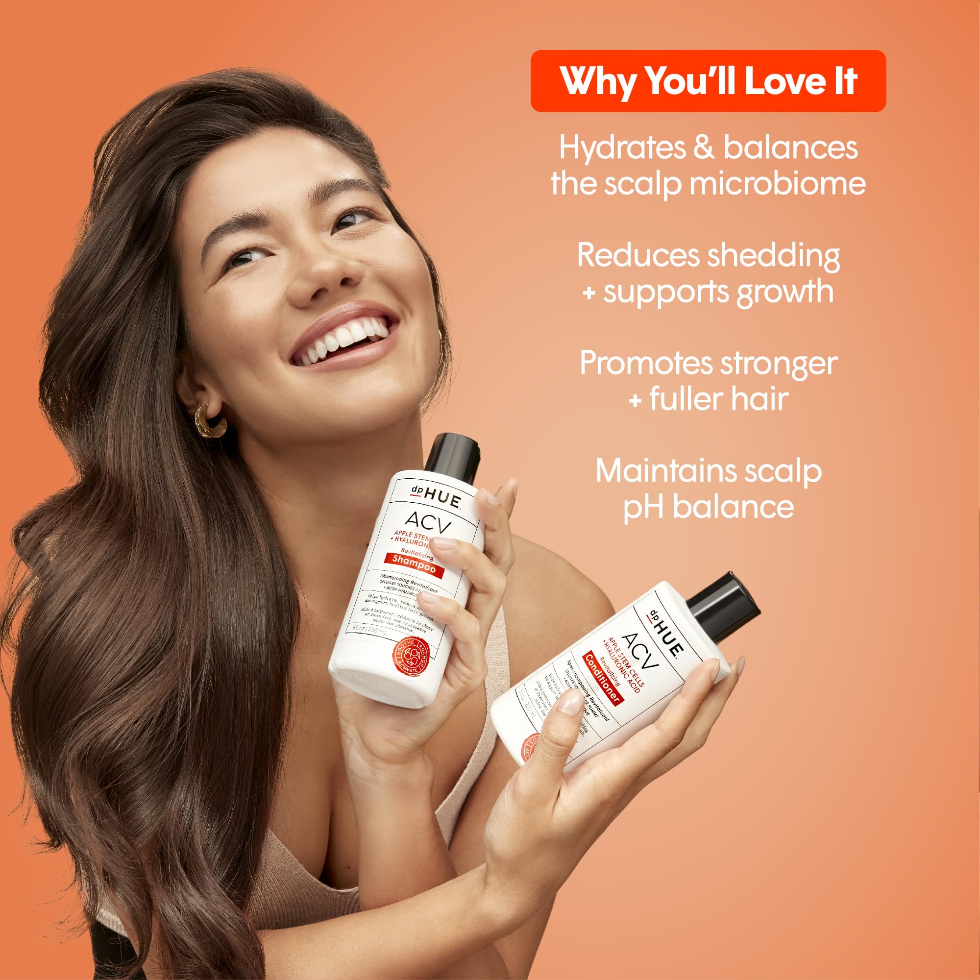 dpHUE ACV Revitalizing Shampoo – ingrédients clés: vinaigre de cidre et acide hyaluronique pour l'équilibre