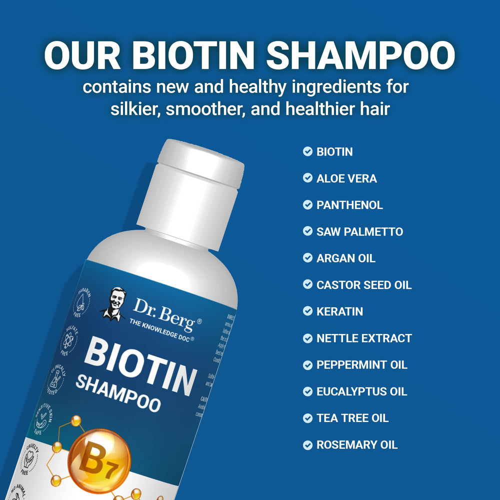 Dr. Berg Biotine Shampoing - extraits botaniques pour fraîcheur du cuir chevelu