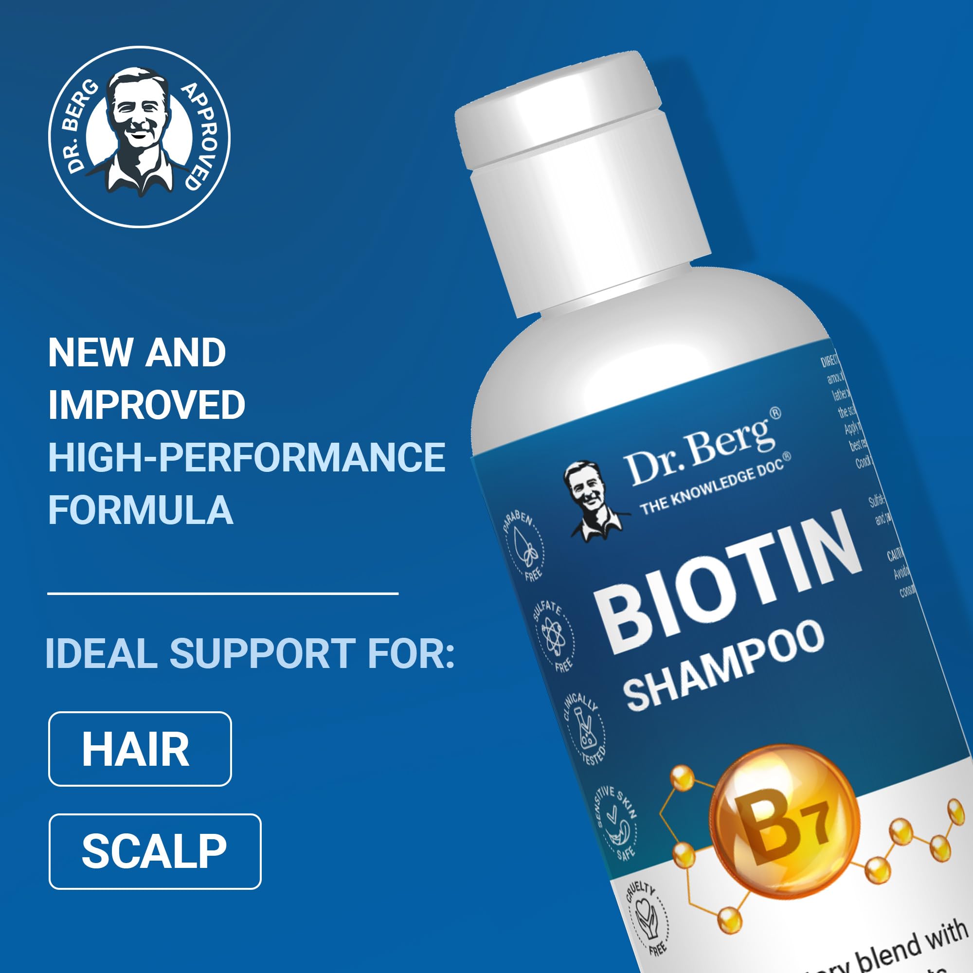 Dr. Berg Biotine Shampoing - étiquette lisible pour routine capillaire simple