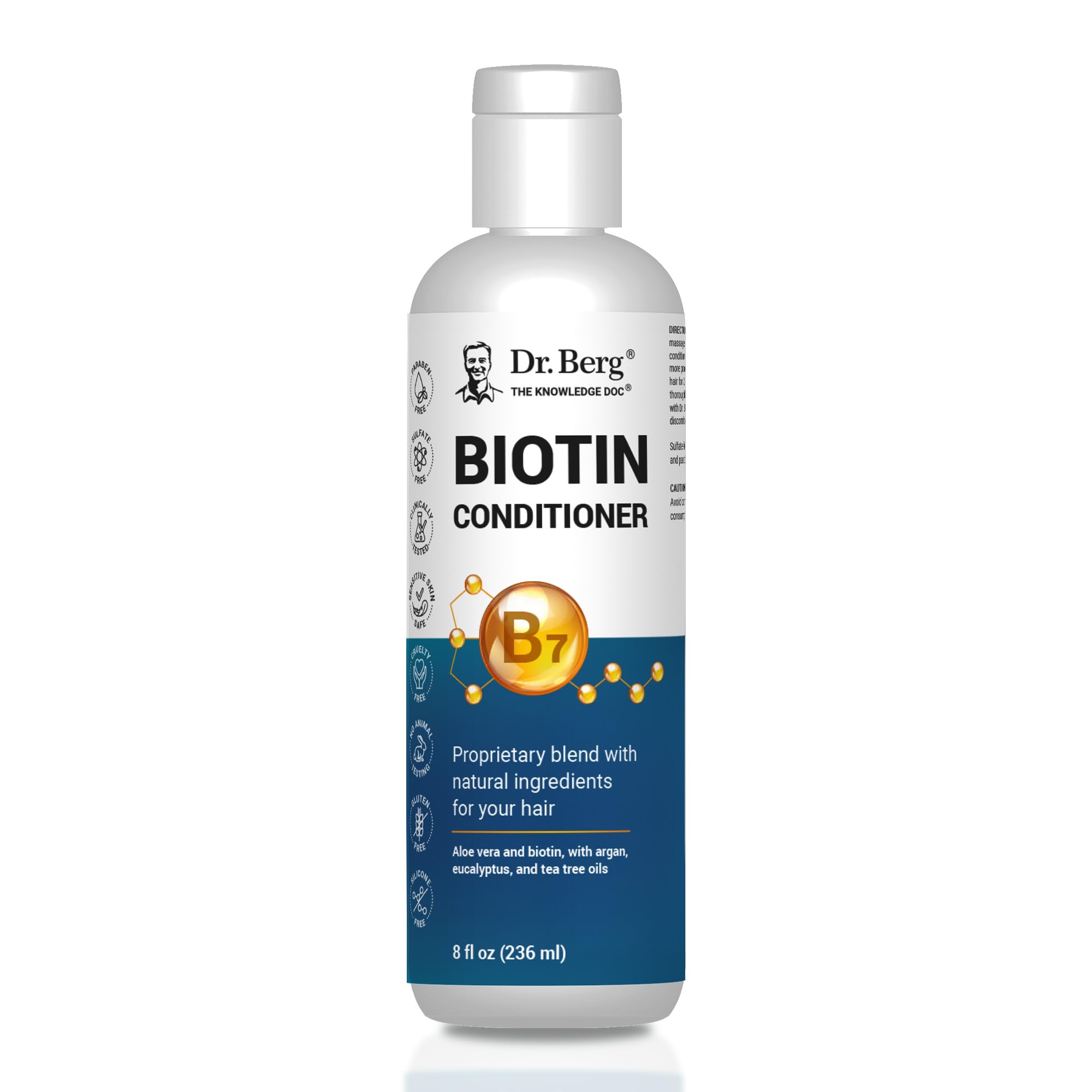 Dr. Berg Biotin Conditioner, bouteille pratique, hydratation durable pour cheveux soyeux.