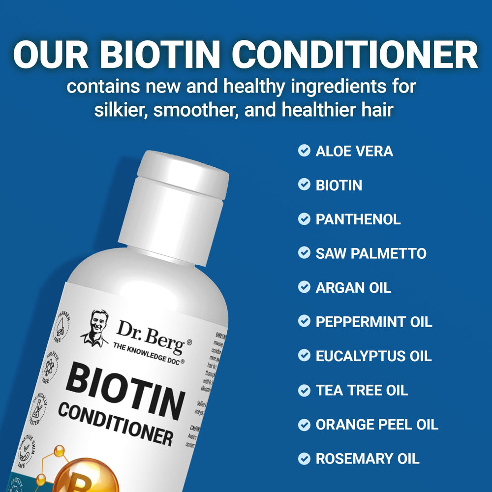 Dr. Berg Biotin Conditioner, massage du cuir chevelu et démêlage en douceur.