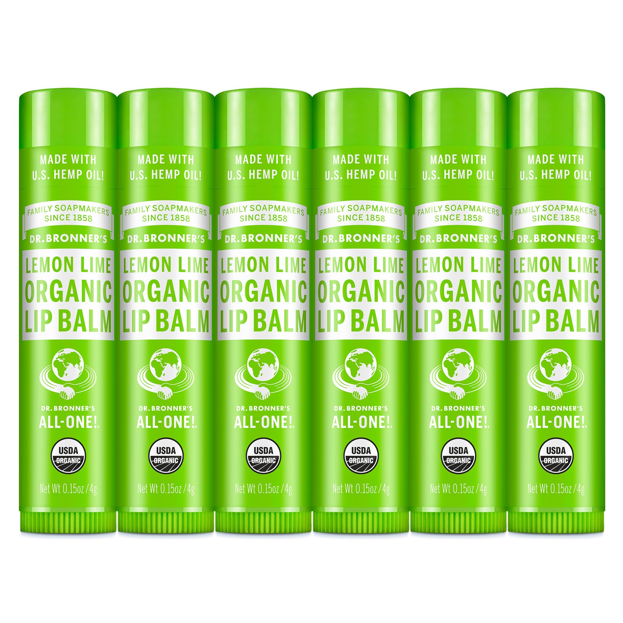 Dr. Bronner’s Baume à Lèvres bio, emballage six-pack pratique.