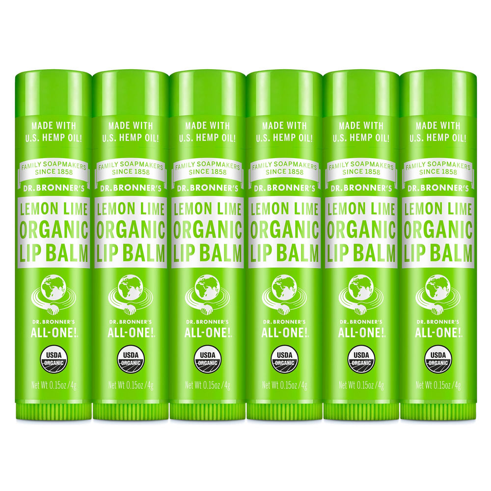Dr. Bronner’s Baume à Lèvres bio, emballage six-pack pratique.