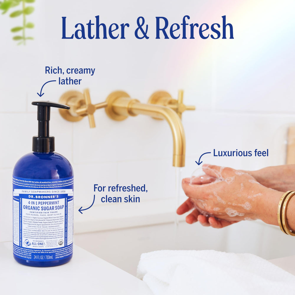 Dr. Bronner's Emballage bouteille post-consommé recyclable.
