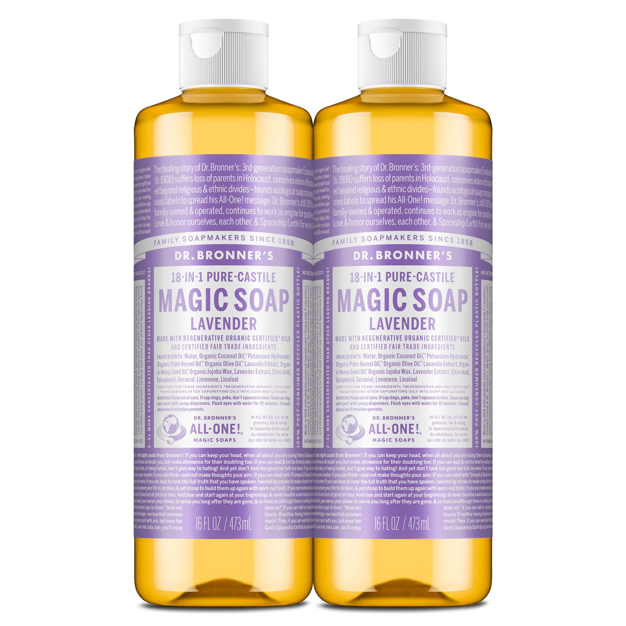 Dr. Bronner’s Lavande – bouteille de savon liquide pour une peau fraîche et parfumée
