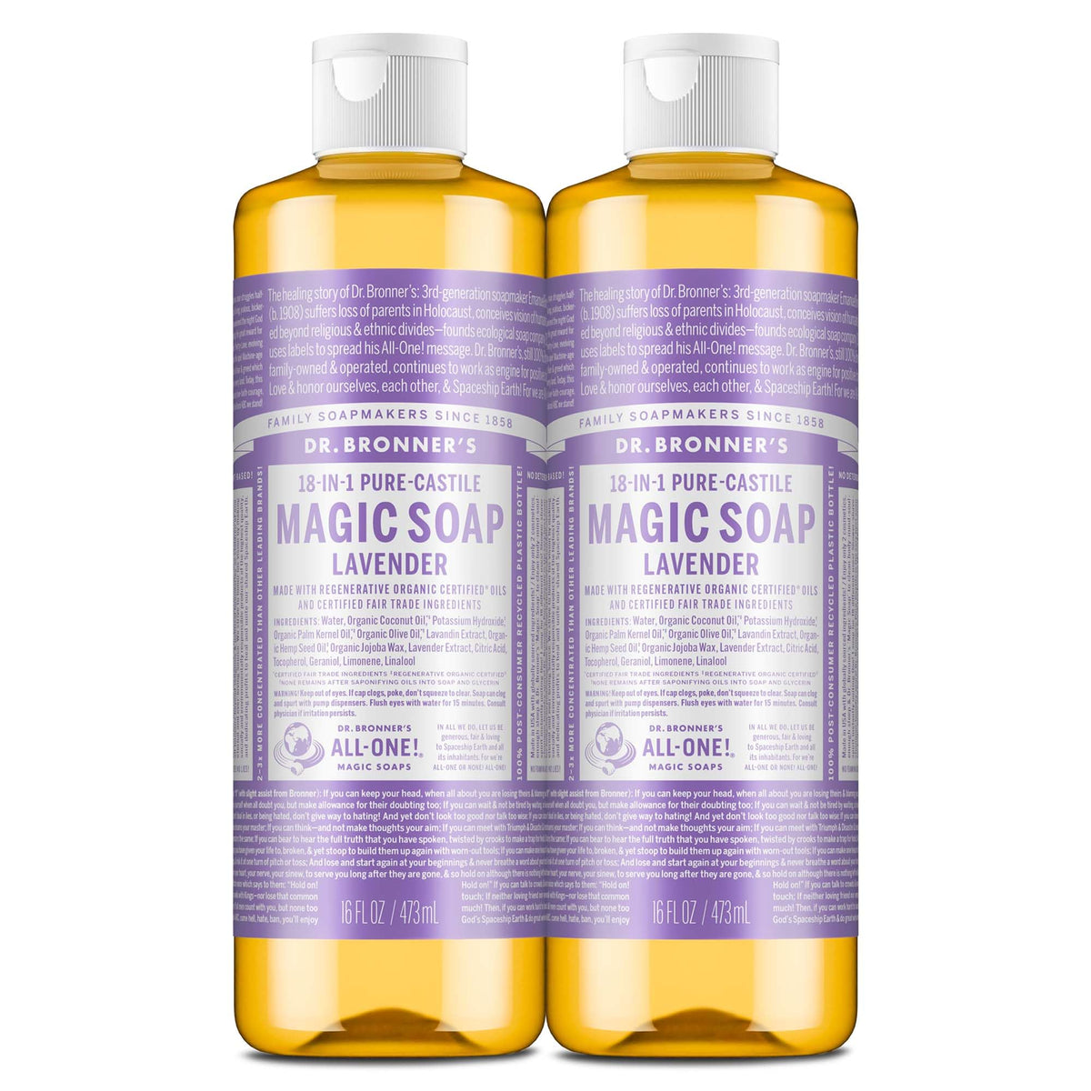 Dr. Bronner’s Lavande – bouteille de savon liquide pour une peau fraîche et parfumée