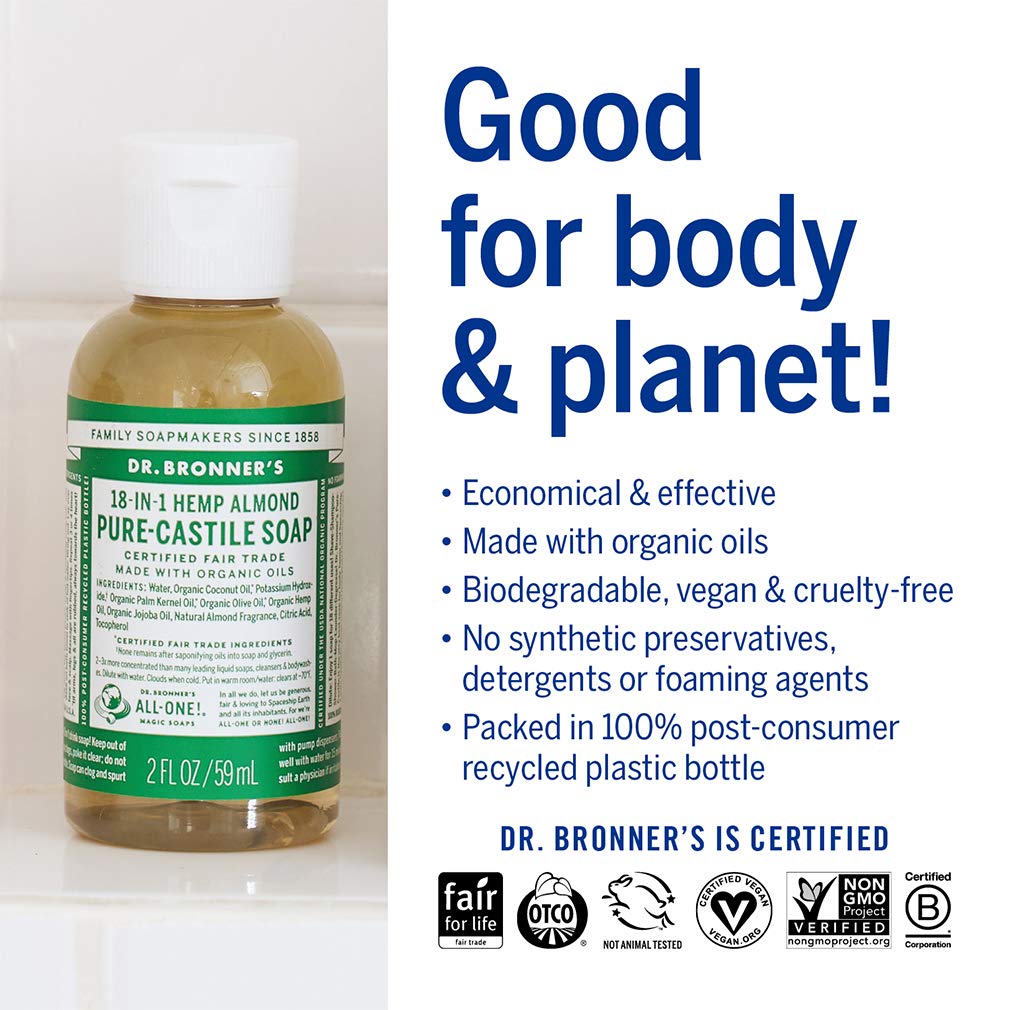 Dr. Bronner's Pure-Castile Amande – lavage vêtements, nettoyant concentré et doux.
