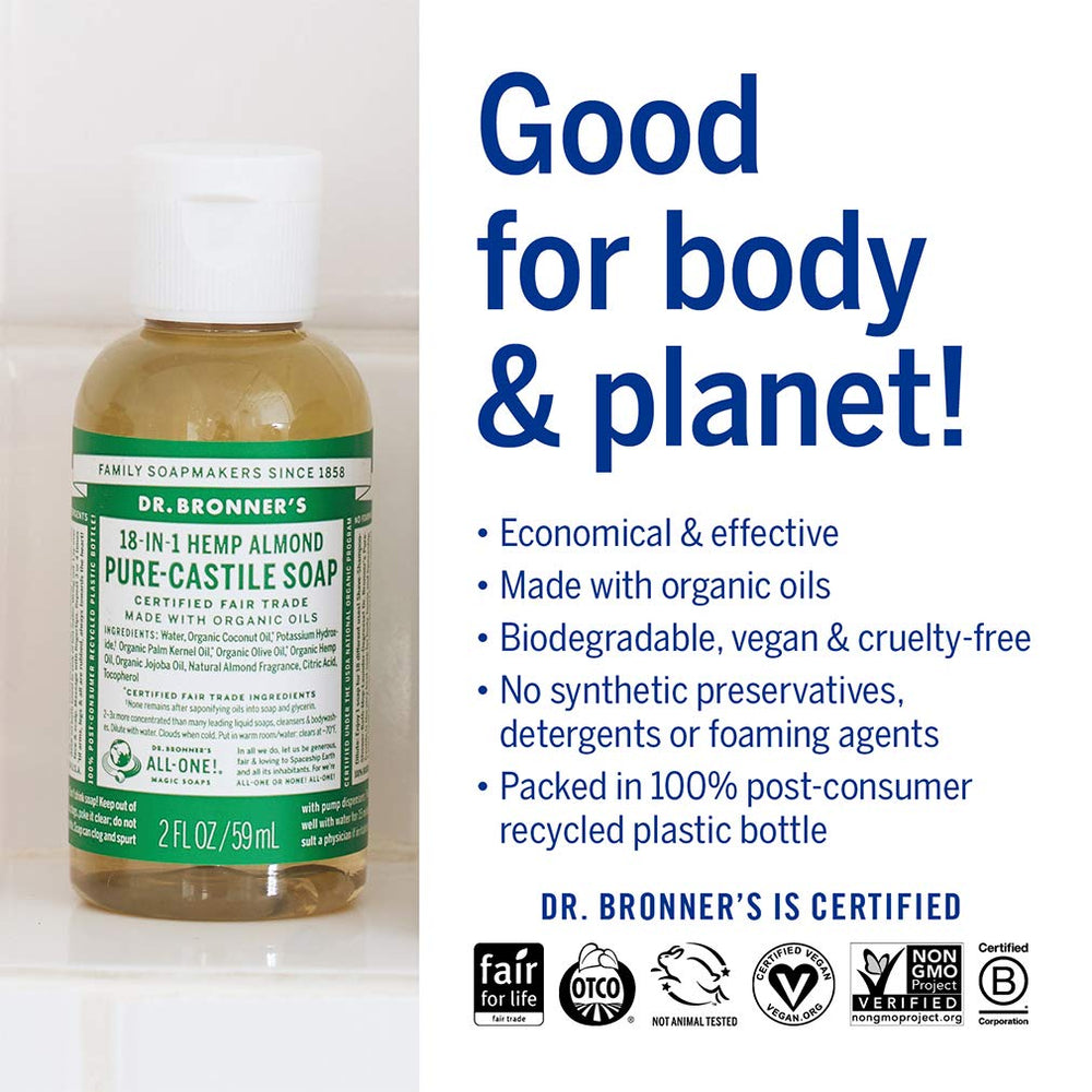 Dr. Bronner's Pure-Castile Amande – lavage vêtements, nettoyant concentré et doux.