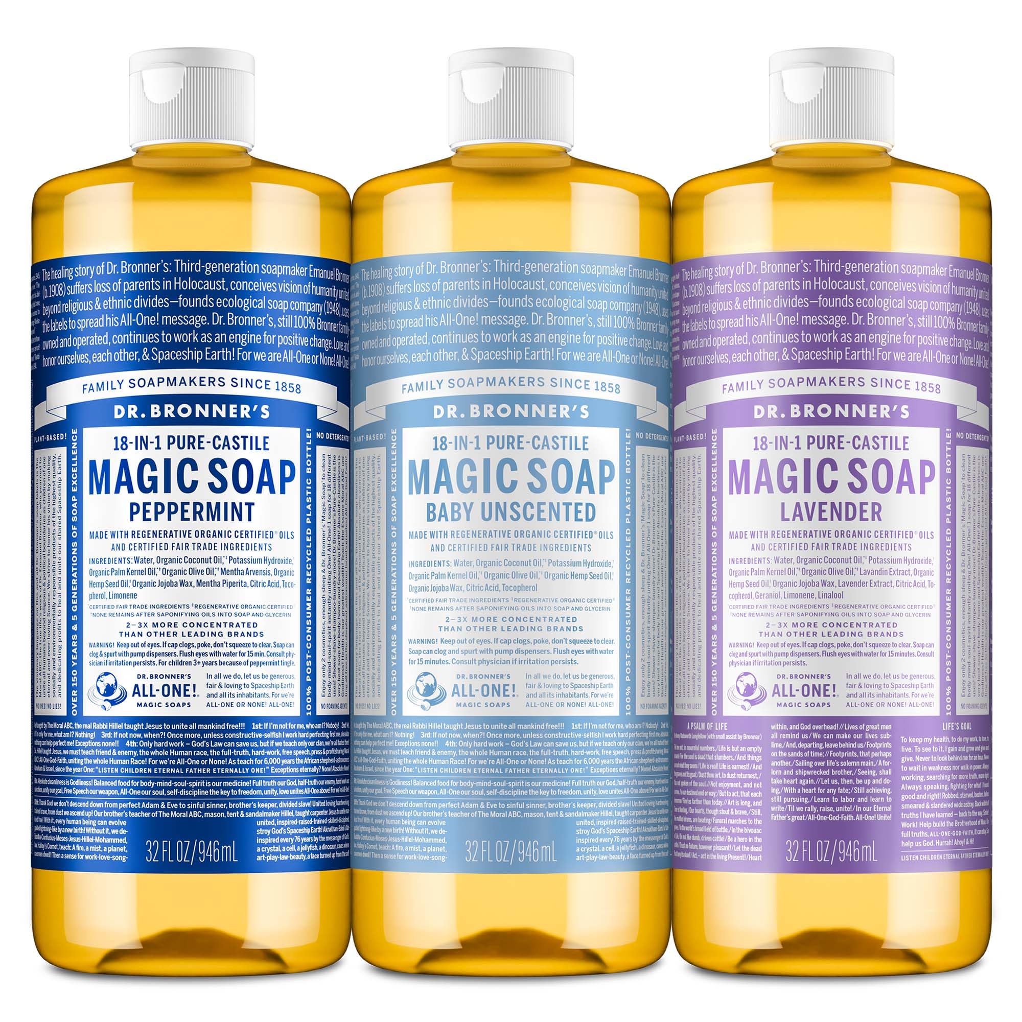 Dr. Bronner’s Pure-Castile Menthe poivrée – flacon frais et polyvalent pour corps et cheveux