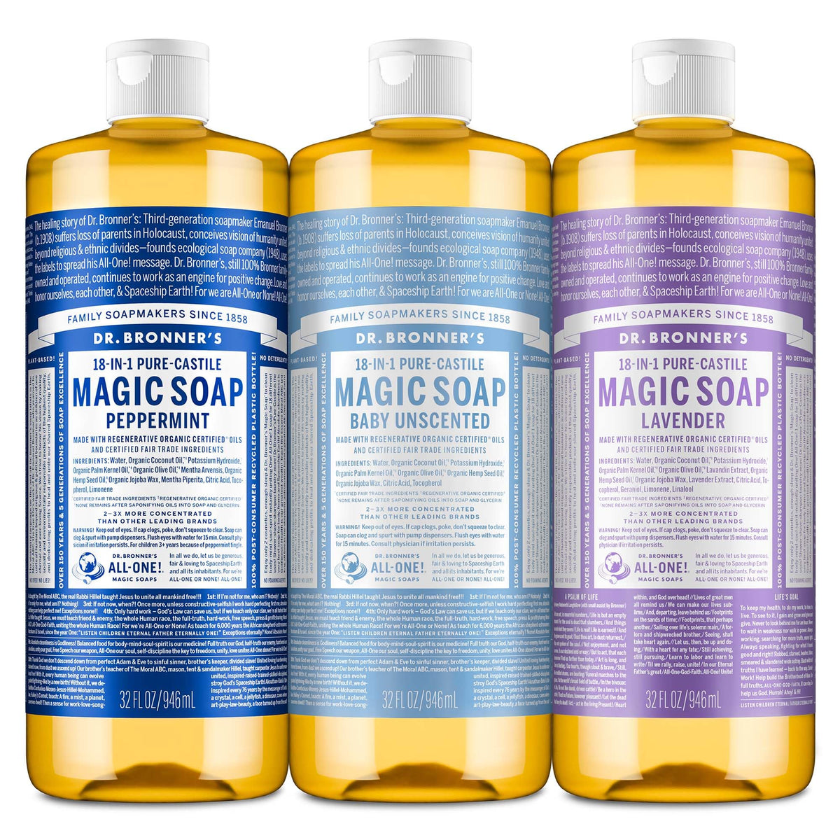 Dr. Bronner’s Pure-Castile Menthe poivrée – flacon frais et polyvalent pour corps et cheveux
