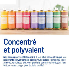 Dr Bronner's Savon liquide bébé sans parfum, formule biodégradable et respectueuse de l'environnement.