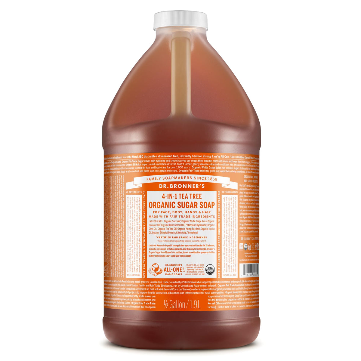 Savon Dr. Bronner's sucre biologique arbre à thé, bouteille 64 oz pour nettoyage polyvalent