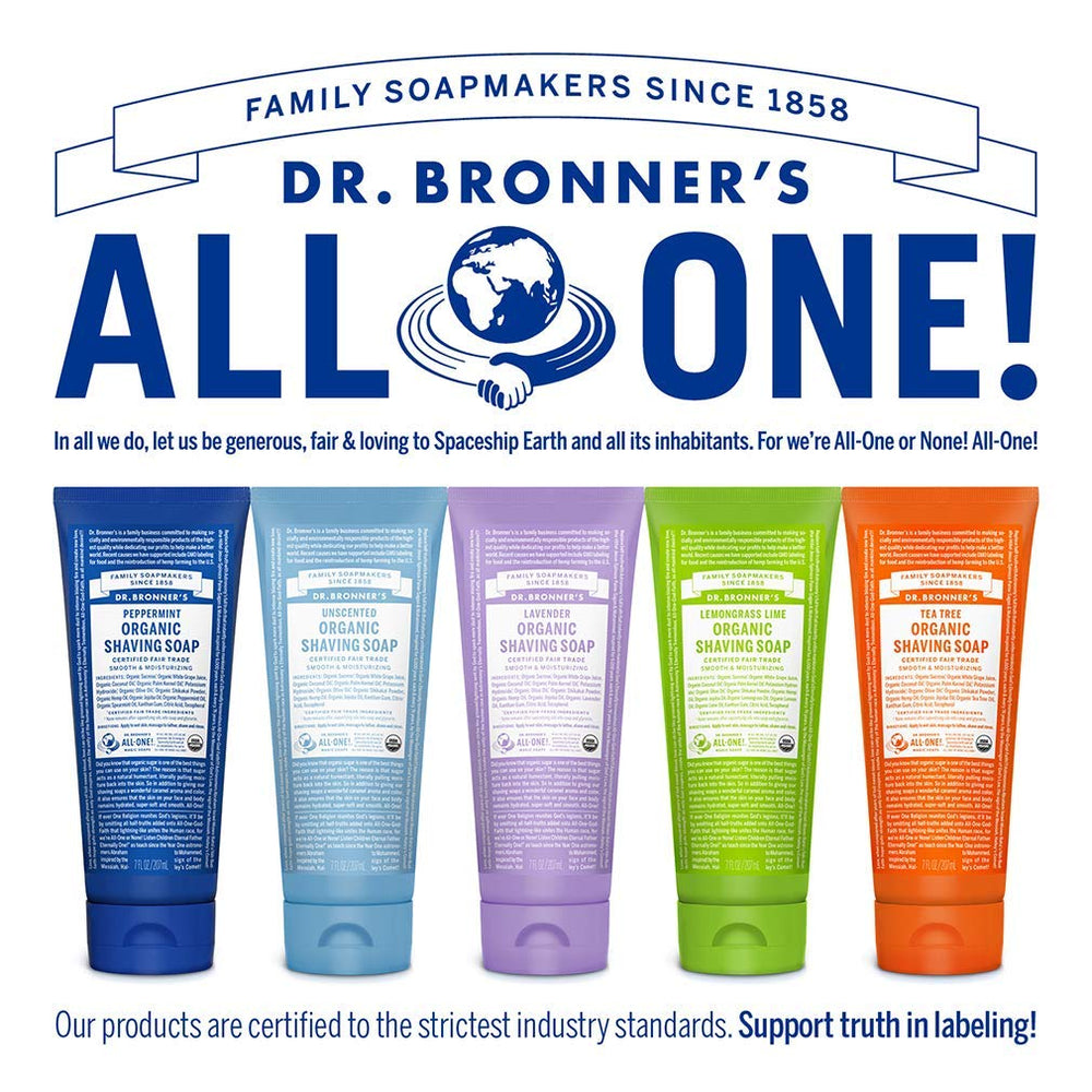 Panneau d’avertissement à vérifier avant utilisation pour ce gel de rasage Dr. Bronner's.