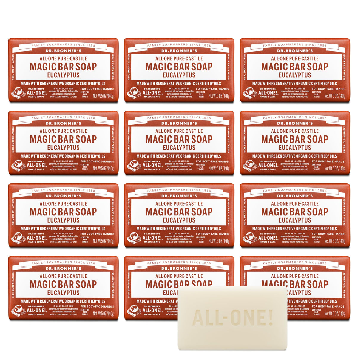 Dr. Bronner’s Barre Eucalyptus emballage recyclé, solution durable pour votre routine douche