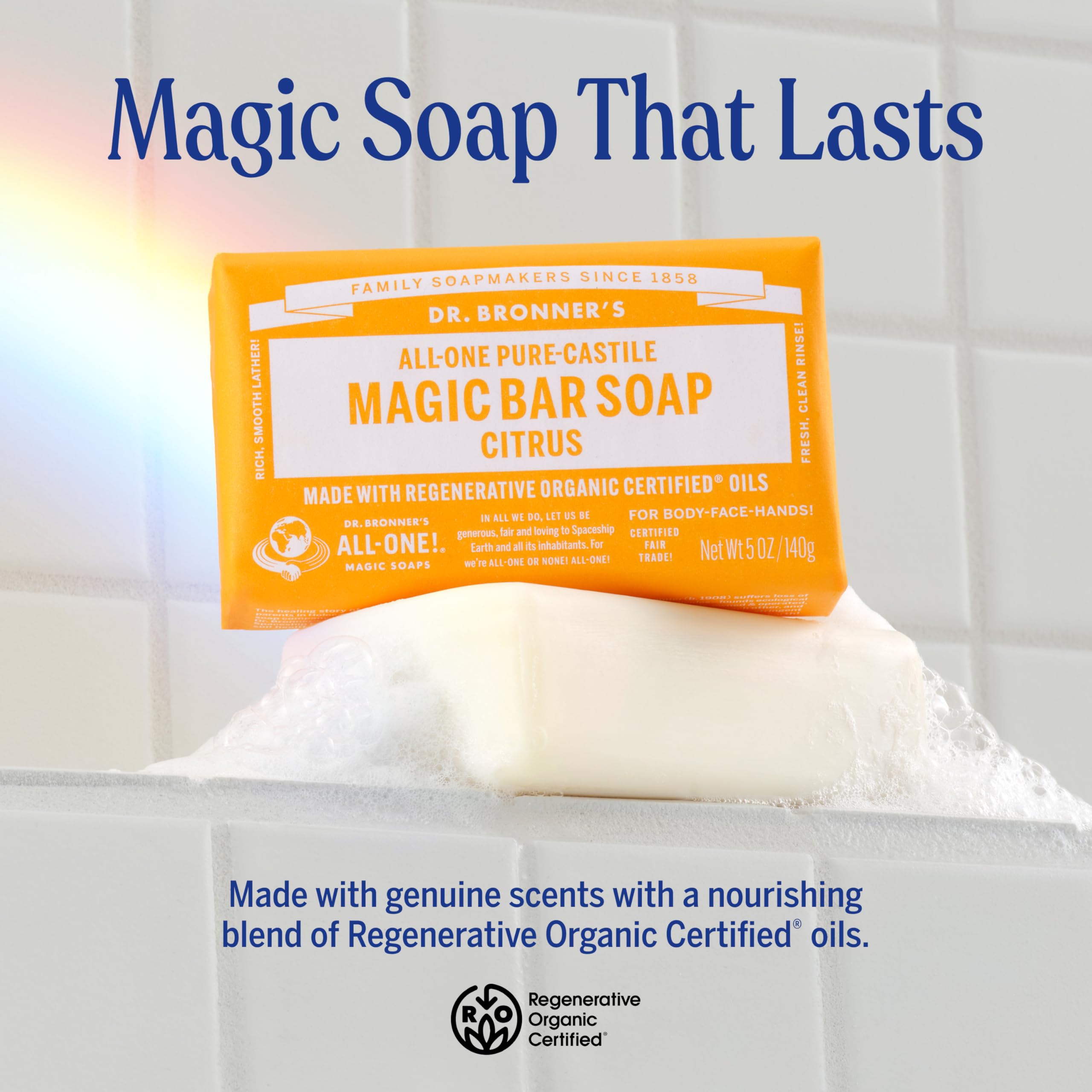 Barre citrus Dr. Bronner’s pour utilisation multi-soin corps visage cheveux.