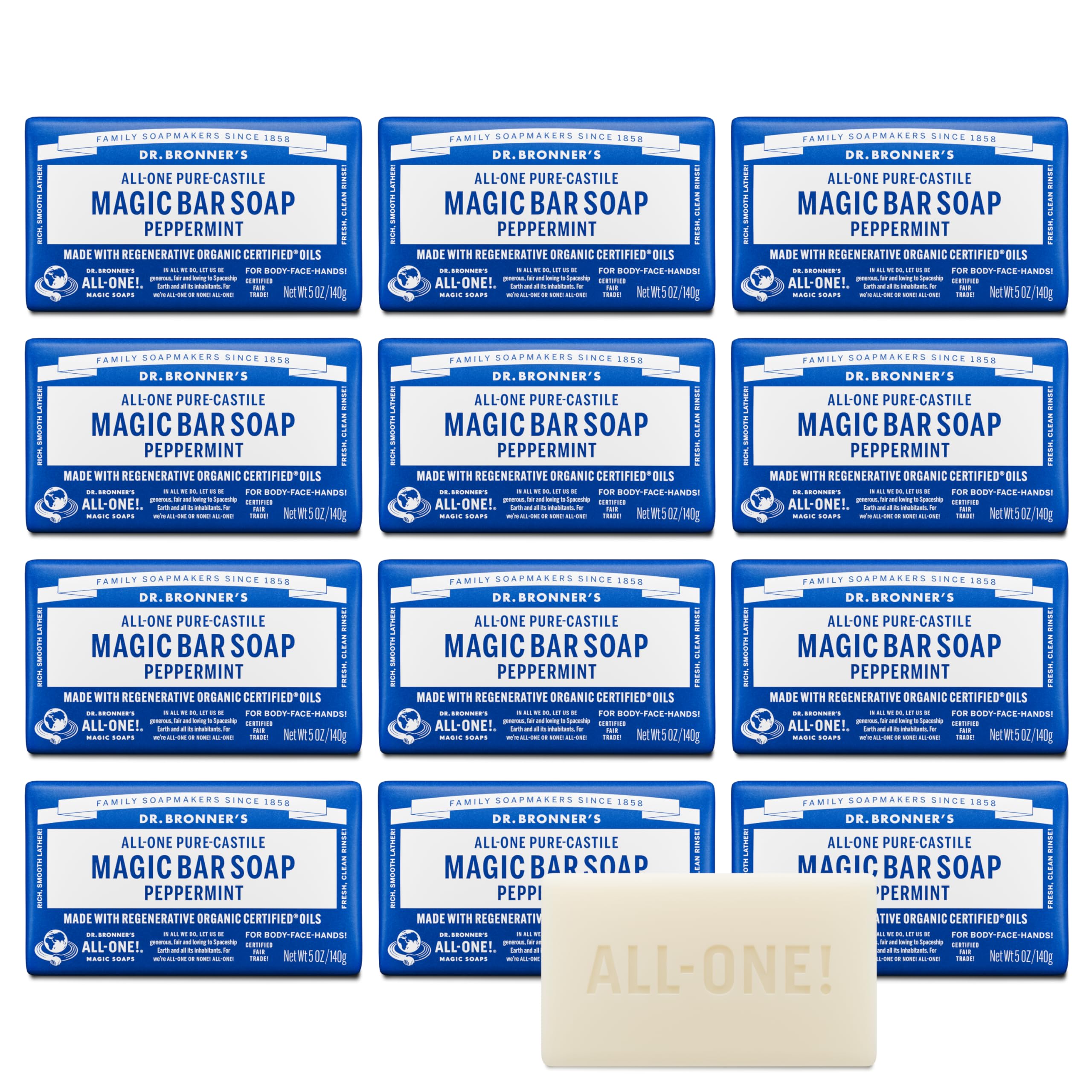 Dr. Bronner’s Barre Pur-Castile Menthe – mousse riche pour visage et corps