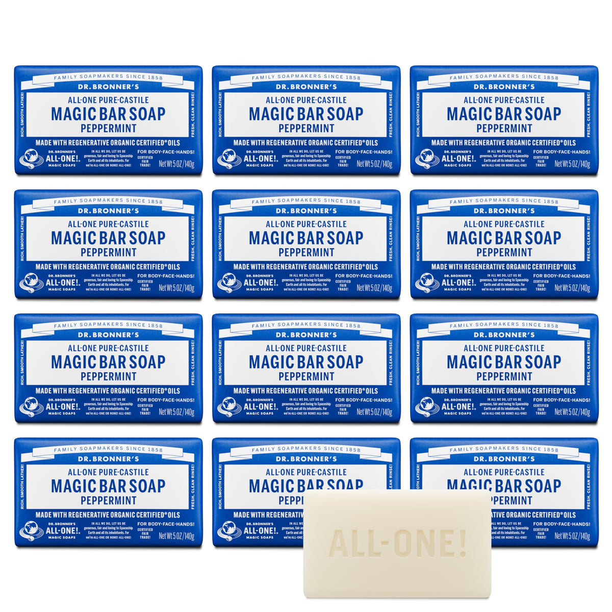Dr. Bronner’s Barre Pur-Castile Menthe – mousse riche pour visage et corps