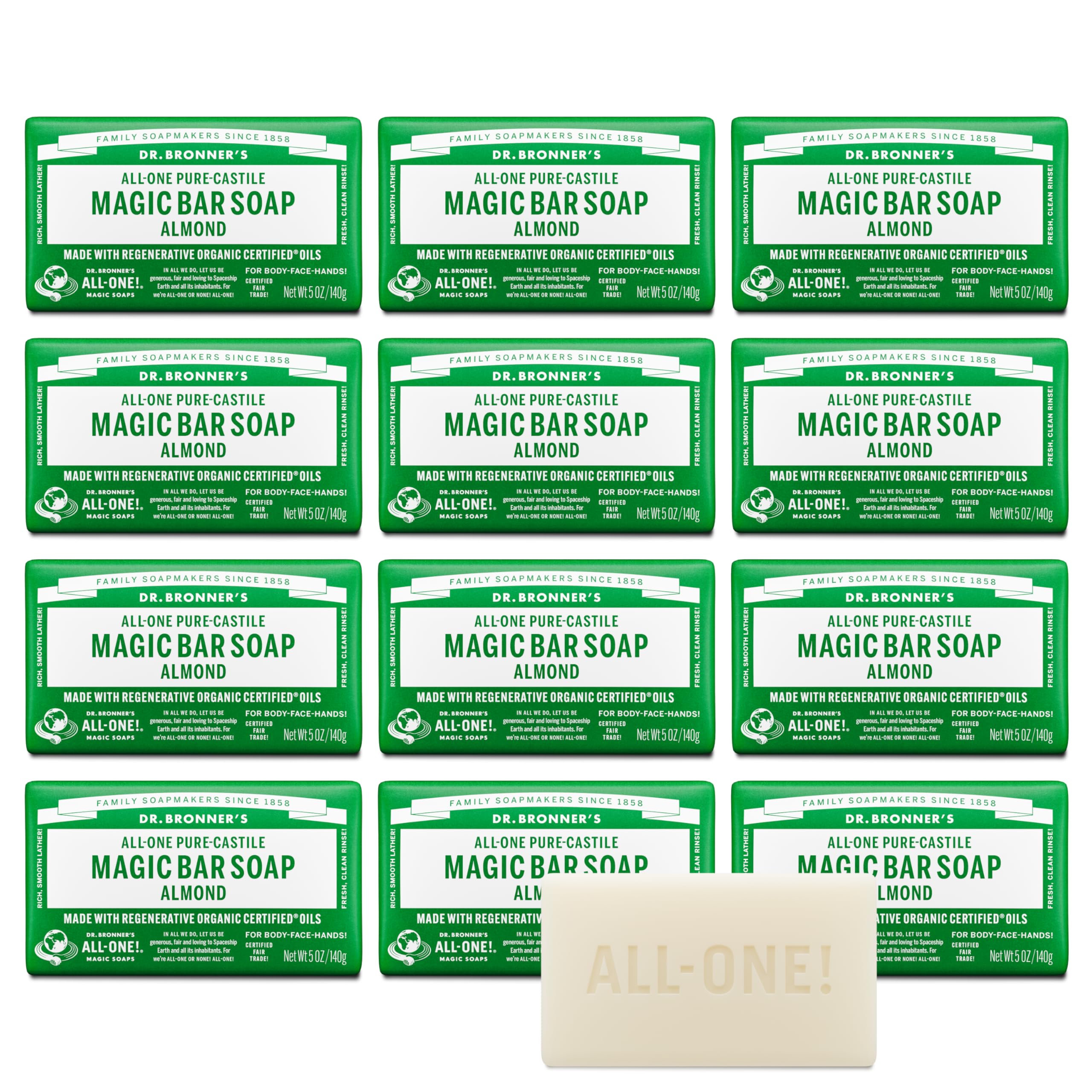 Dr. Bronner’s Savon-barre amande avec emballage recyclable, choix durable pour la maison