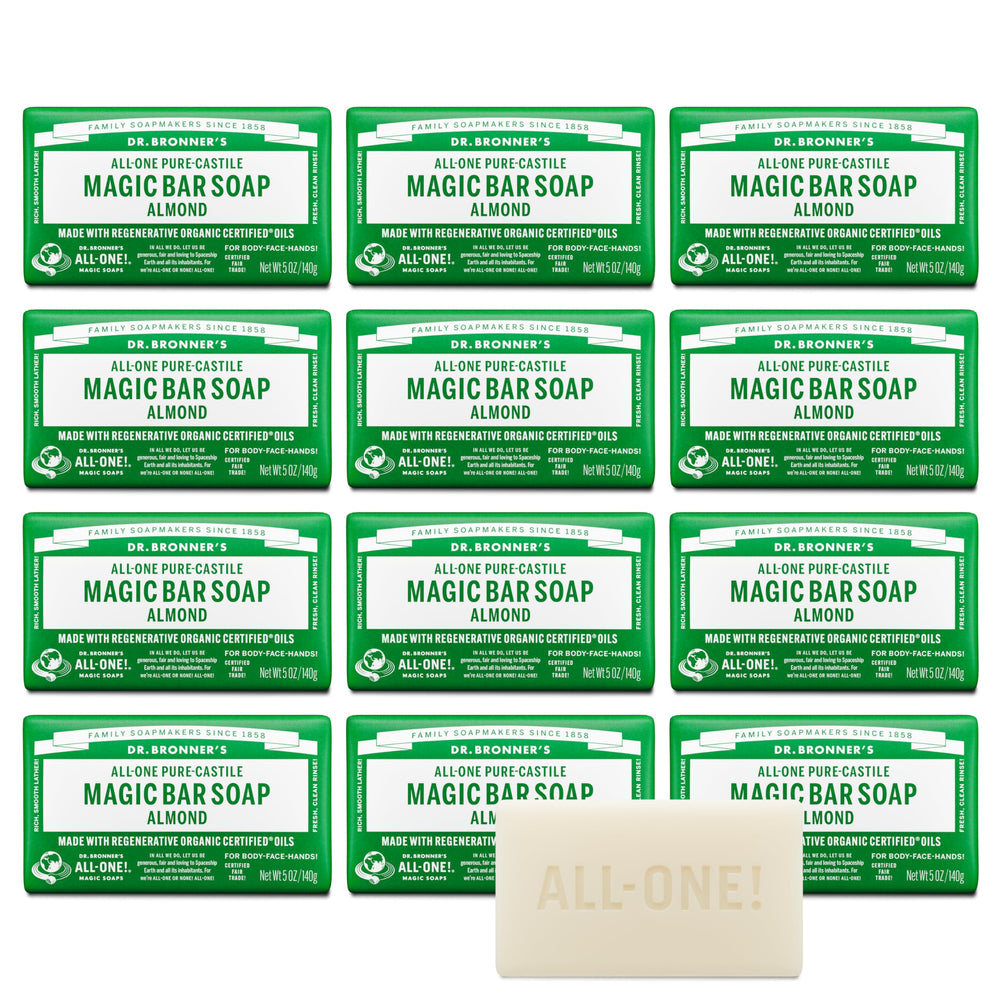 Dr. Bronner’s Savon-barre amande avec emballage recyclable, choix durable pour la maison