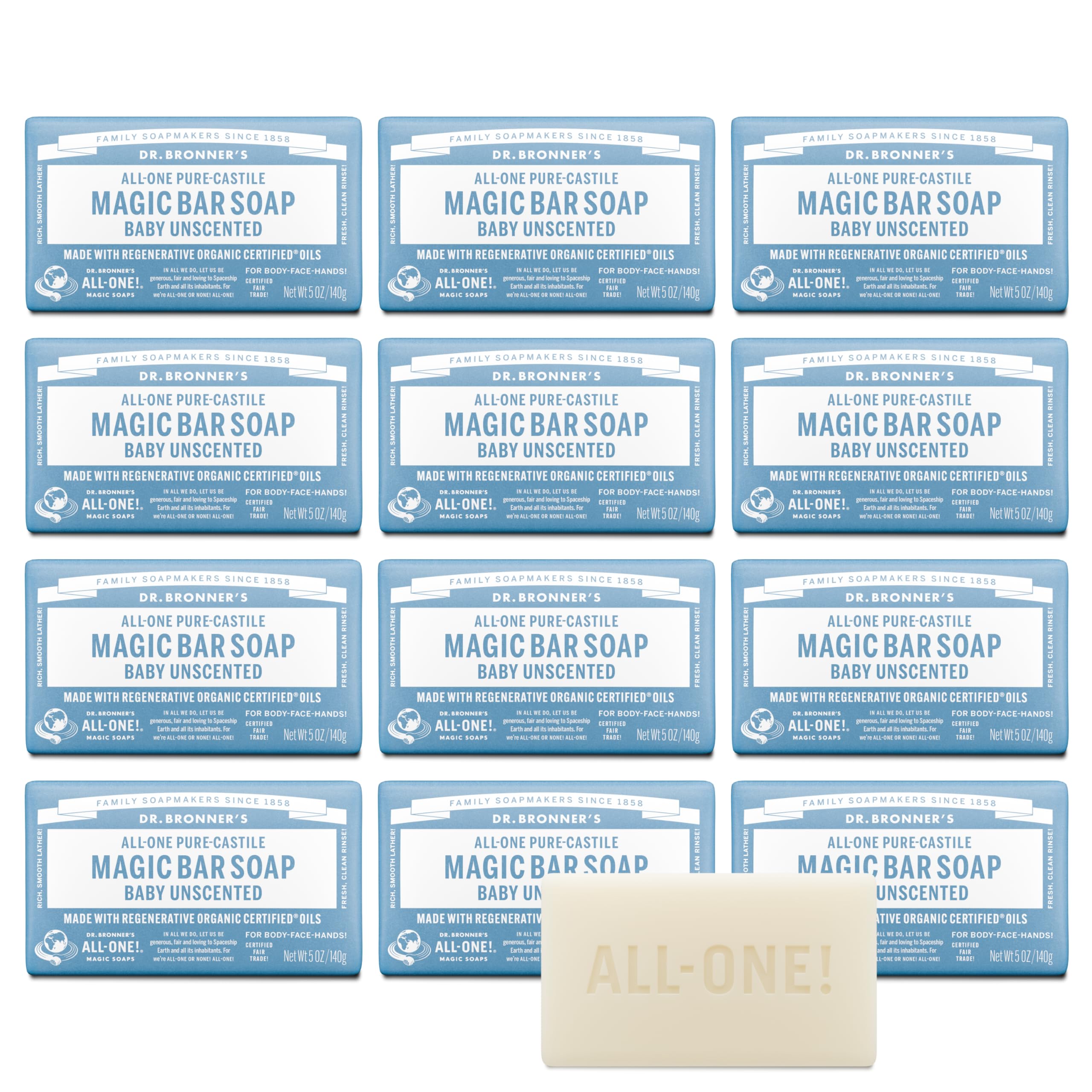 Dr. Bronner’s barre Pure-Castile bébé neutre, savon solide pratique pour peau sensible