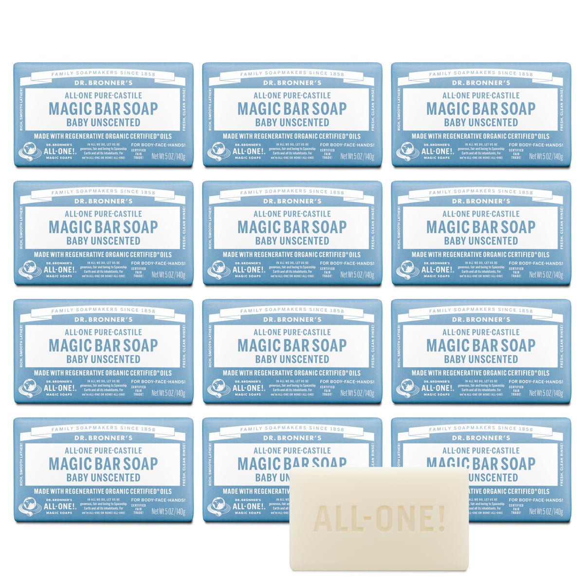Dr. Bronner’s barre Pure-Castile bébé neutre, savon solide pratique pour peau sensible