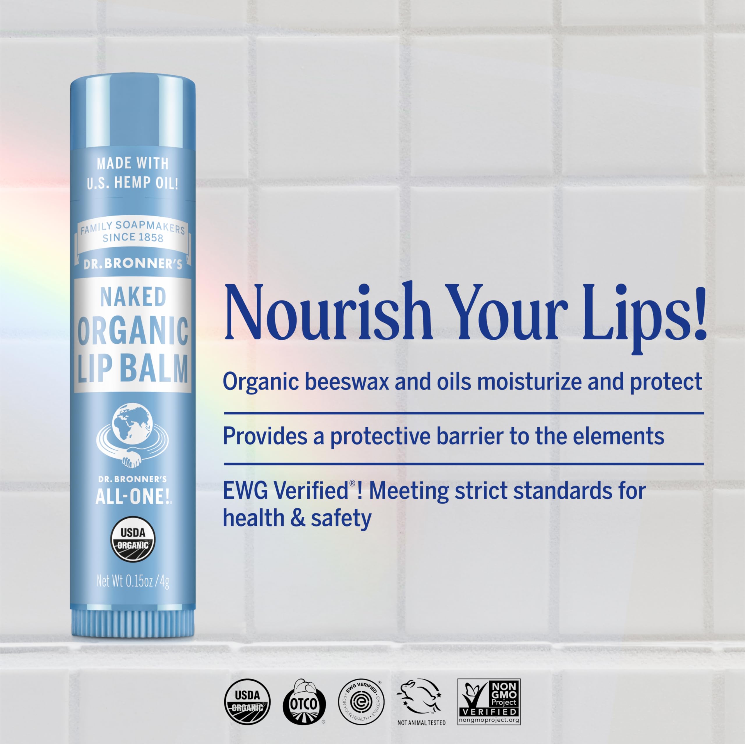 Texture crème douce du baume à lèvres Dr. Bronner’s pour lèvres hydratées toute la journée.