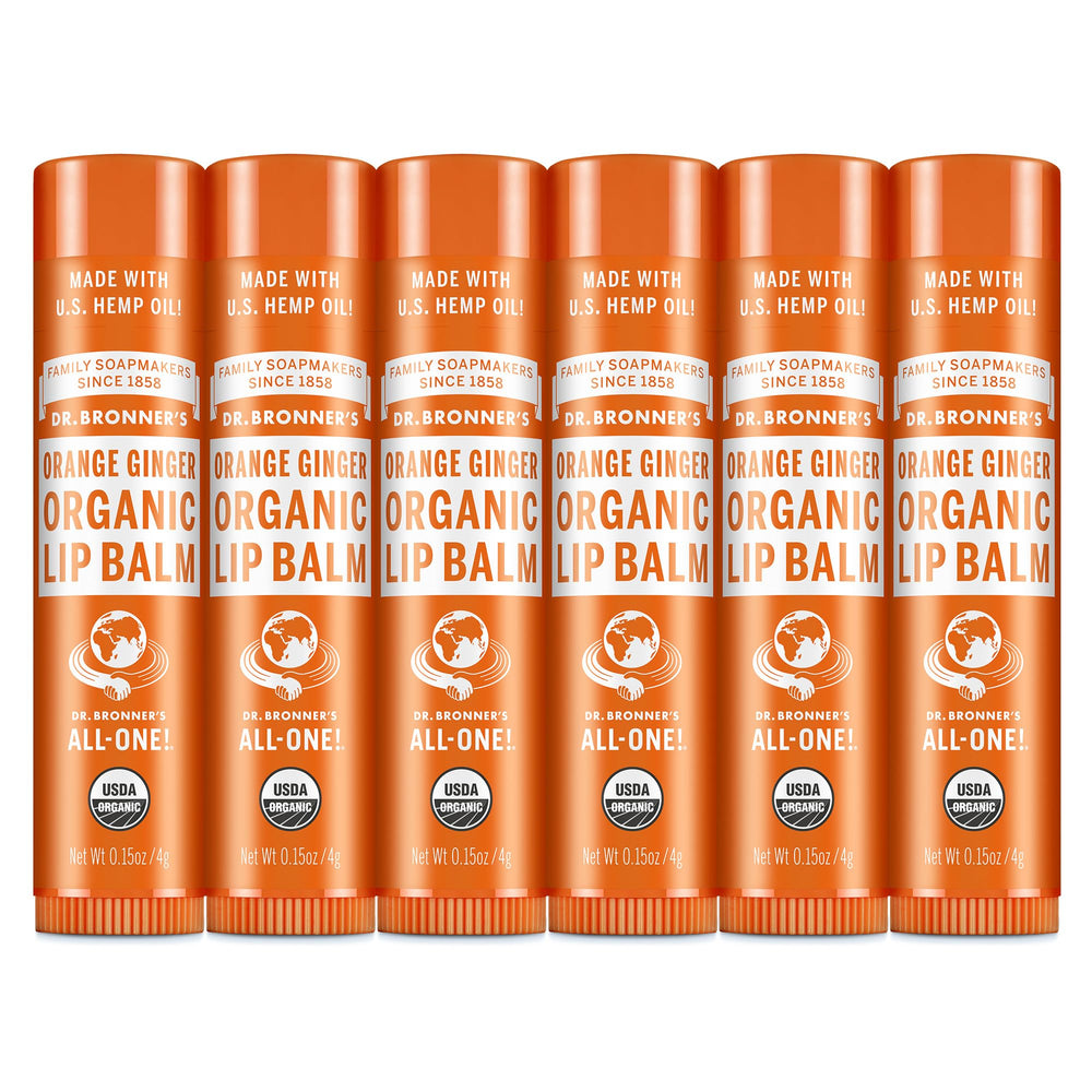 Baume à lèvres Dr. Bronner’s ensemble six tubes Orange Gingembre pour hydrater durablement