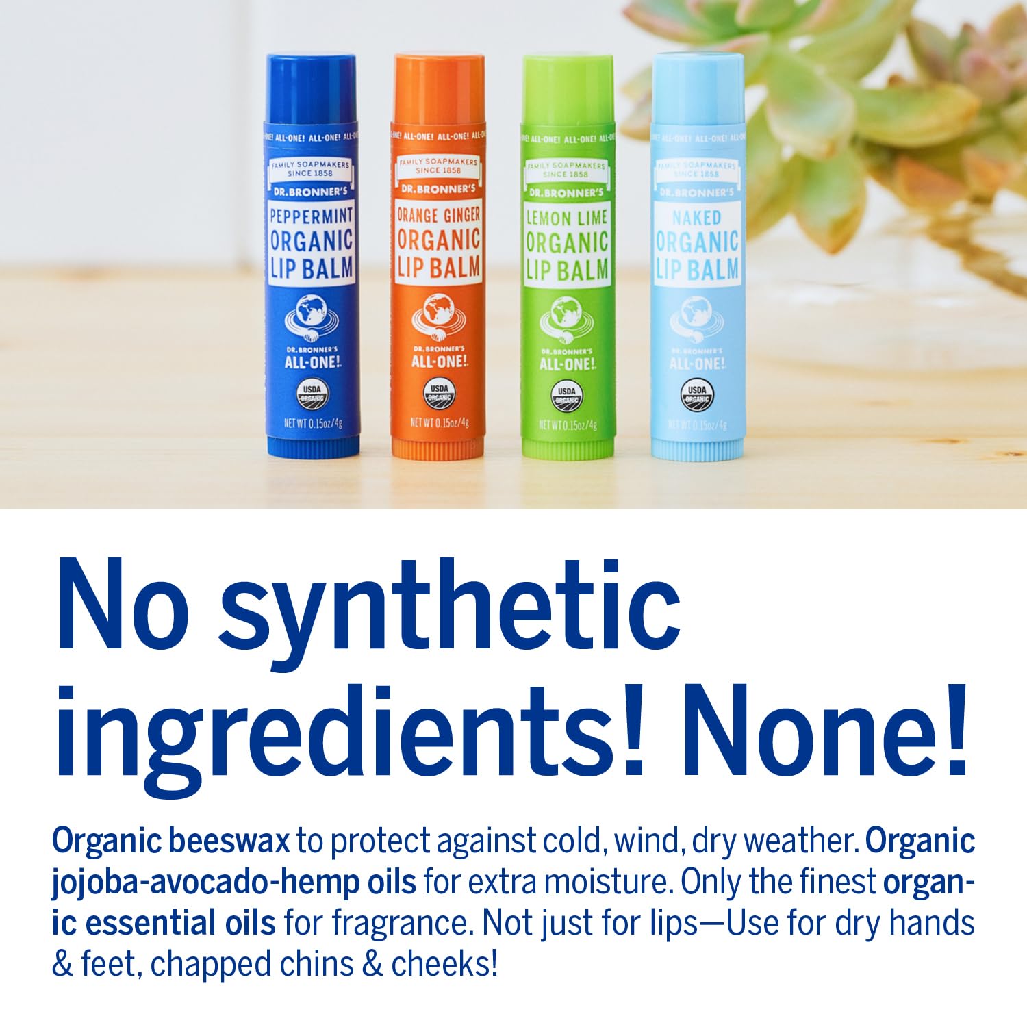 Baume lèvres Dr. Bronner's, huile jojoba-avocat-chanvre biologique.
