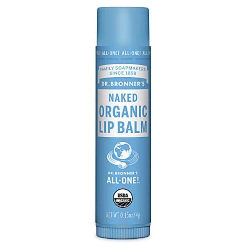 Baume à lèvres Dr. Bronner's Naked Organic, stick naturel hydratant pour lèvres sensibles.