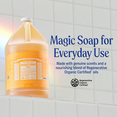 Bouteille Dr. Bronner's en plastique recyclé post-consommation pour un choix durable.