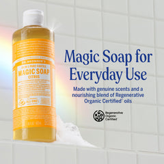Dr. Bronner's, bouteilles-pcr citrus, réduction des déchets plastiques et choix écoresponsable.