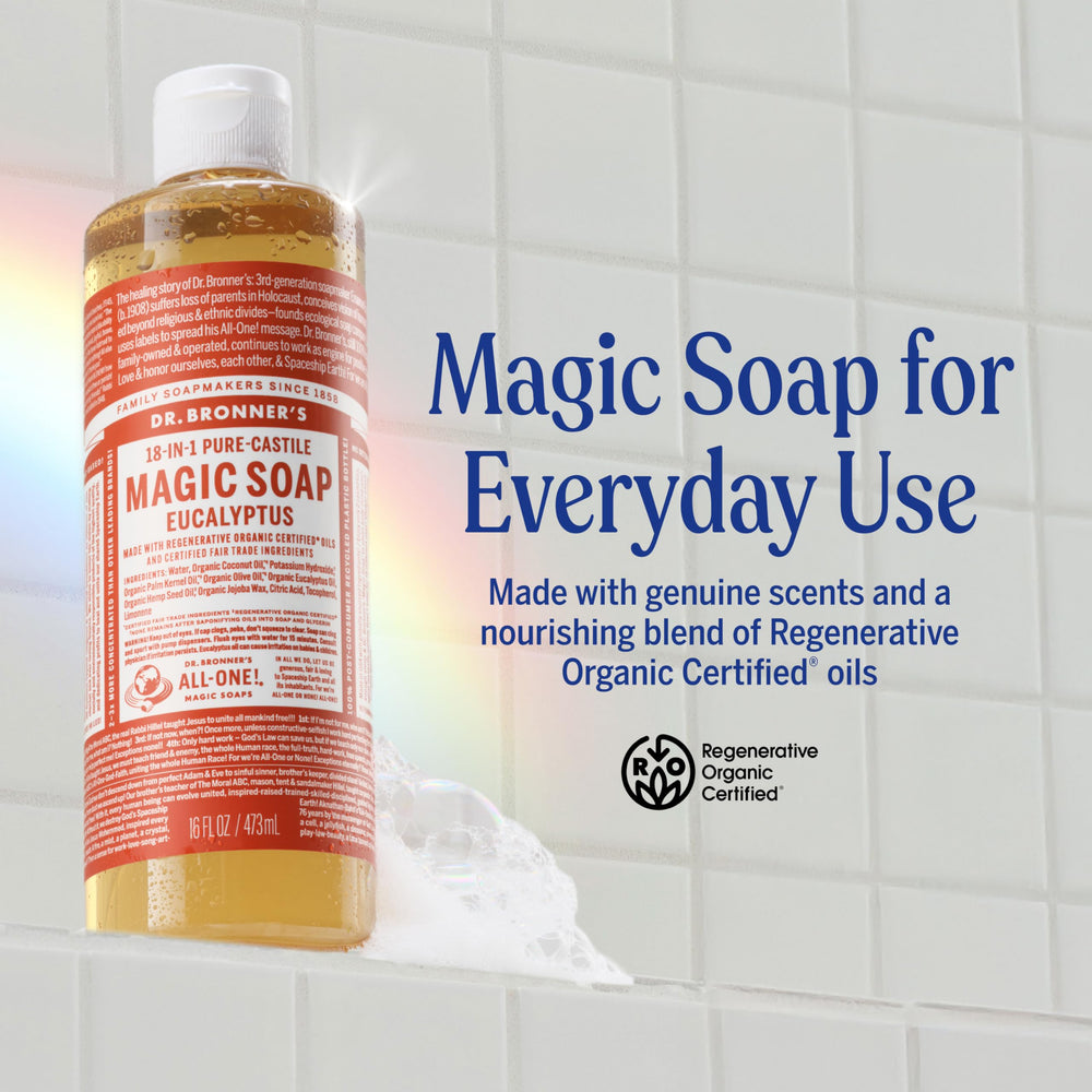 Dr. Bronner’s eucalyptus - mousse riche prête pour le bain.