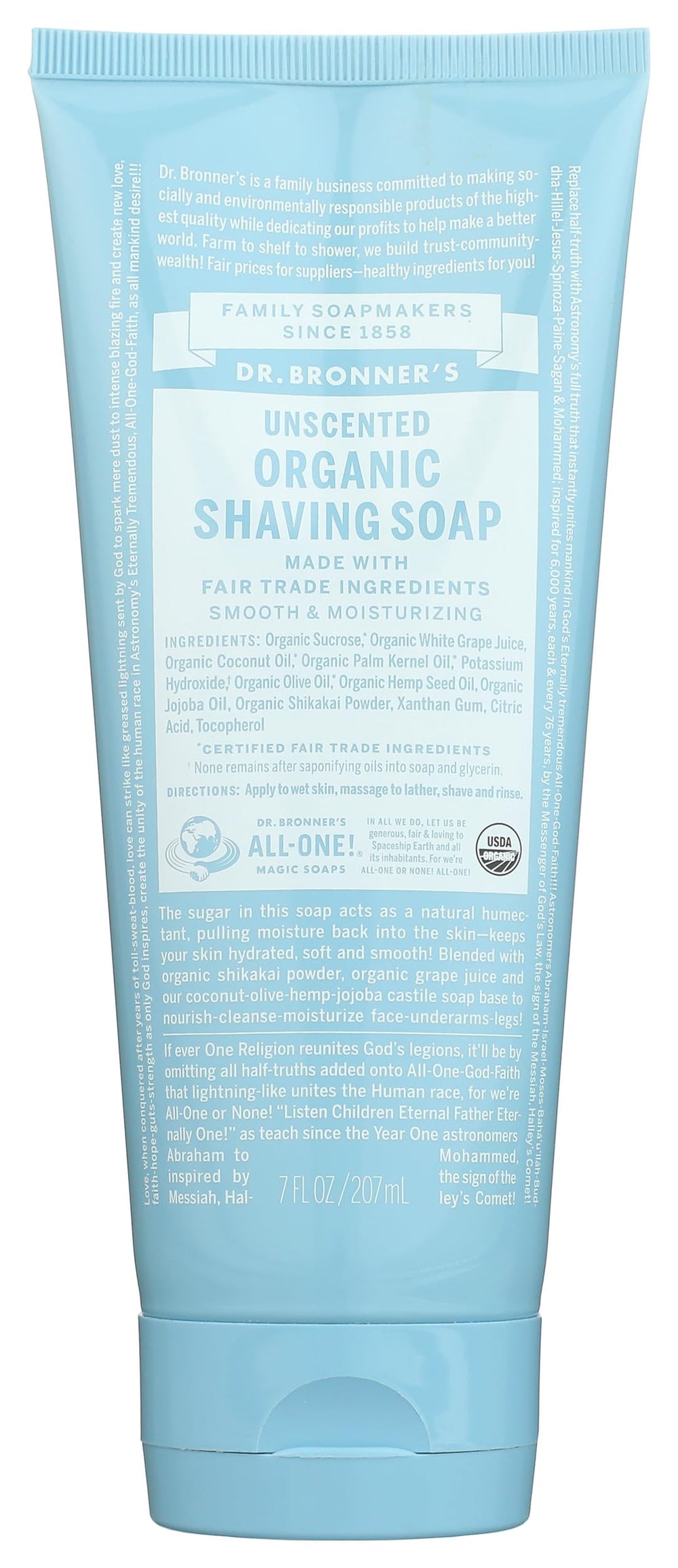 Dr. Bronner's gel de rasage doux sans parfum en tube, rasage en douceur.