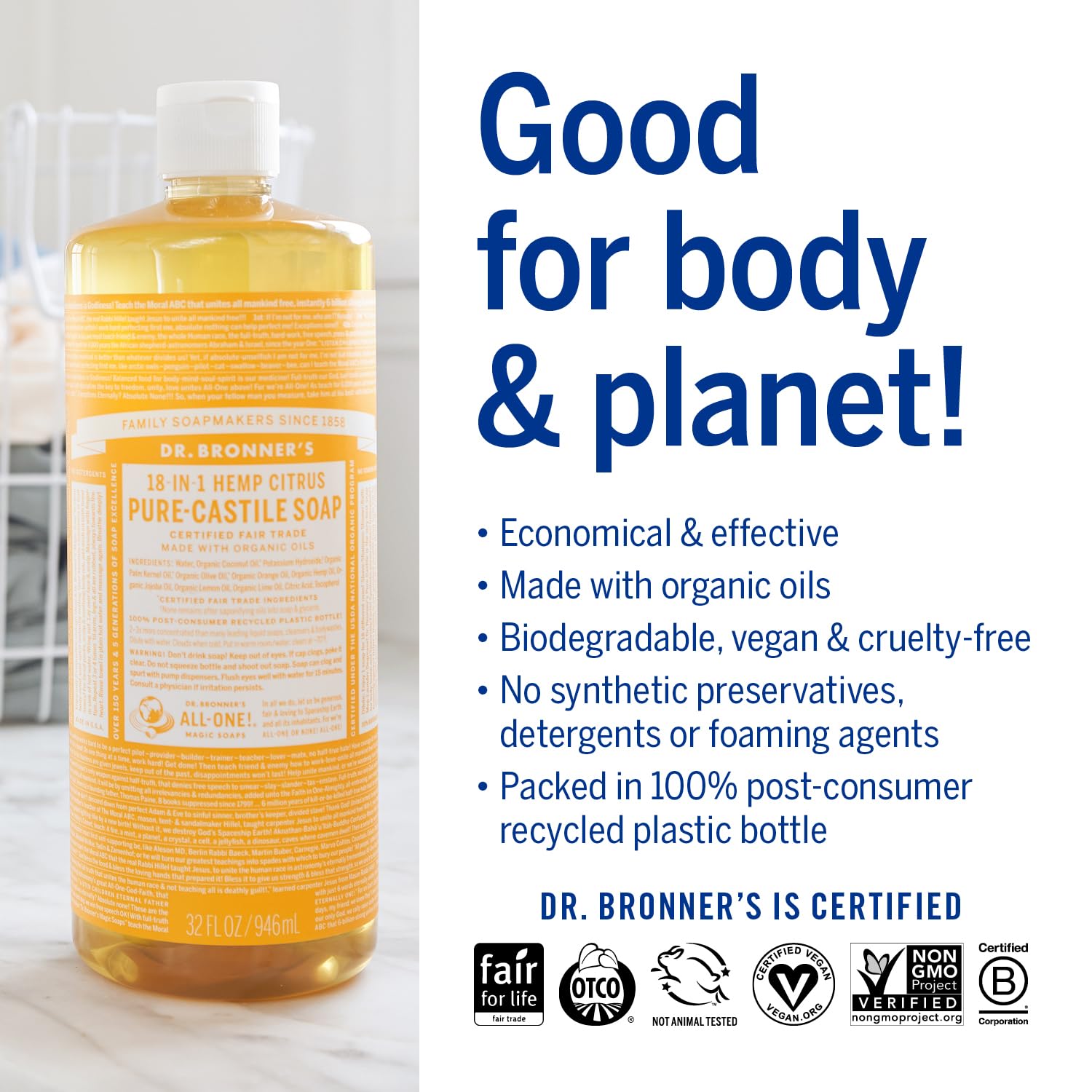 Ingrédients biologiques et équitables utilisés par Dr. Bronner's Citrus