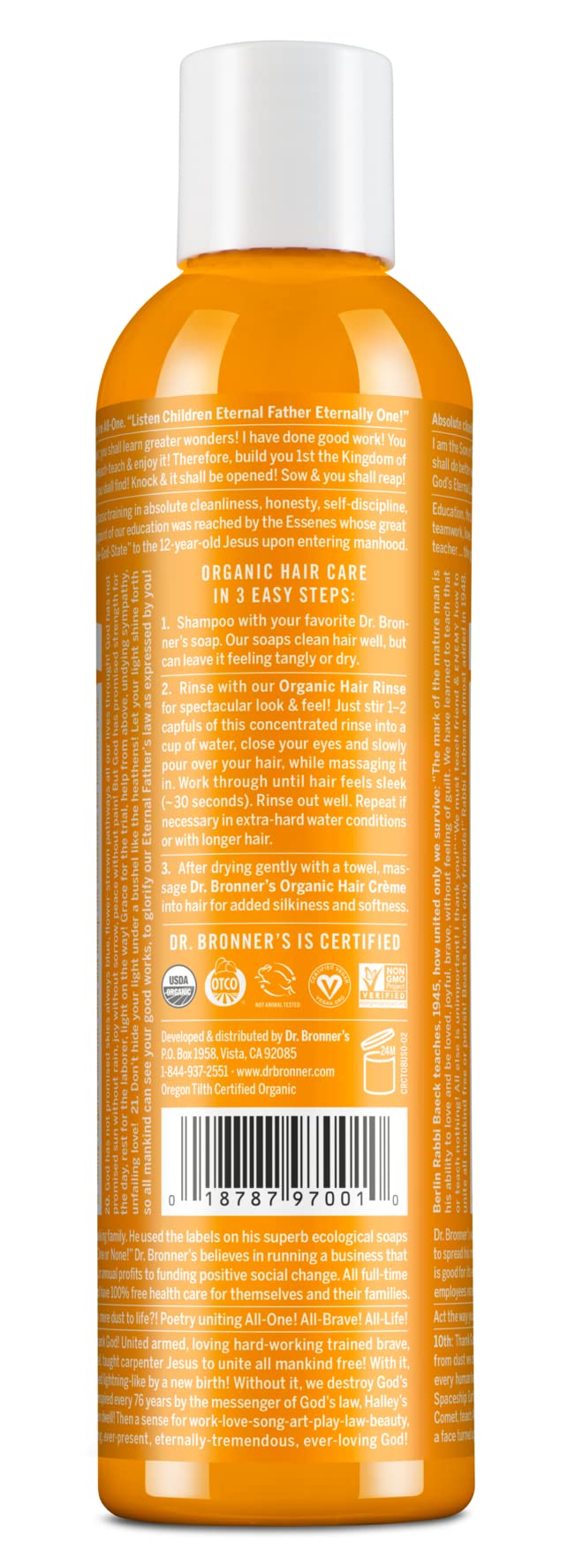 Ingrédients botaniques Dr. Bronner's avec Shikakai et agrumes pour douceur et équilibre du cuir chevelu.