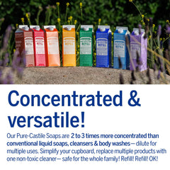 Dr. Bronner's Lavande, étiquette ingrédients biologiques et équitables.