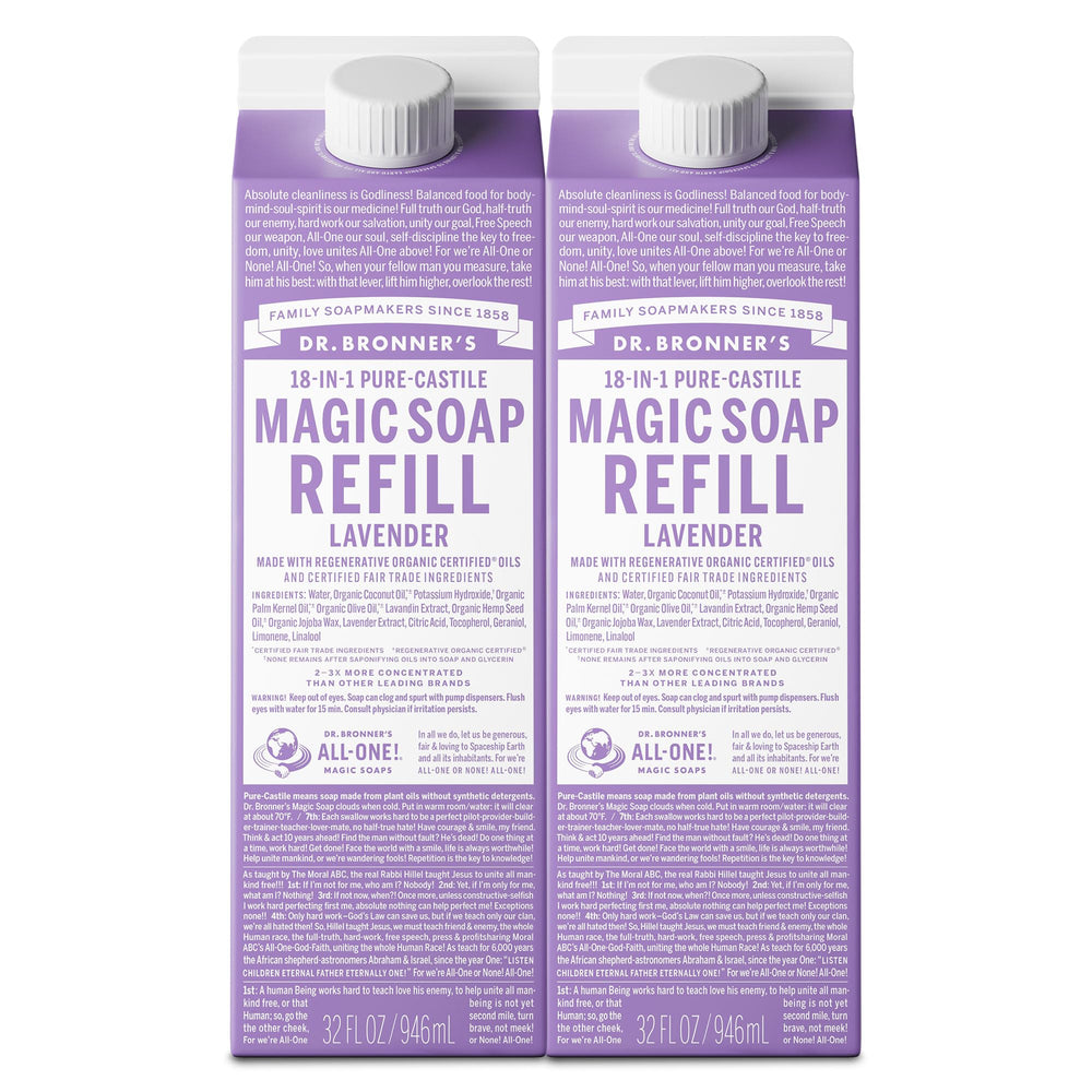 Dr. Bronner's Lavande, recharge-liquide 32oz, pratique pour corps et linge.