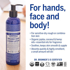 Dr. Bronner's Lotion bio patchouli lime – flacon aux notes aromatiques.