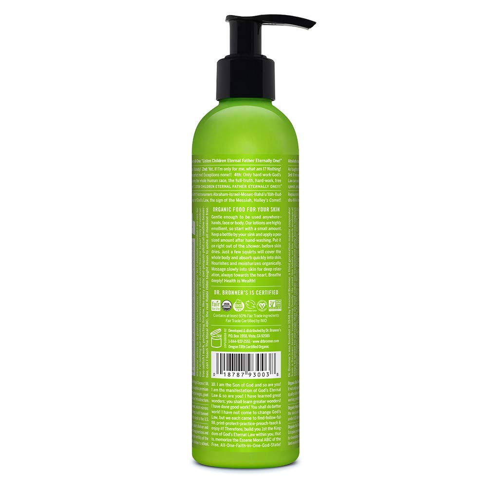 Dr. Bronner's Patchouli Lime Lotion – pompe pratique pour usage quotidien sur les mains.