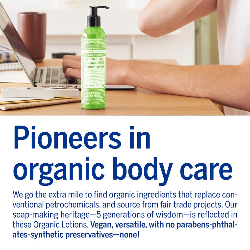 Dr. Bronner's Patchouli Lime Lotion – texture légère et absorption rapide.